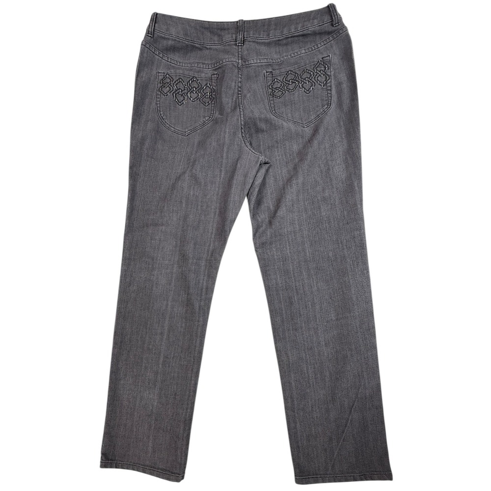 Chicos Platinum size 2.5‎ (US 14) women's straight gray embellished leg jeans